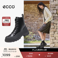 ecco 马丁靴女 厚底增高女靴 革新214853 黑色21485301001 36