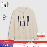 Gap 1SS623907 logo胶印抓绒连帽开衫 米色 L(175/96A) 男士卫衣