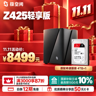 极空间 Z425轻享版 4T套装 14核8G内存四盘位AI NAS(含希捷酷狼 4T*1)企业扩展团队