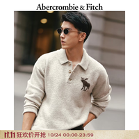Abercrombie & Fitch 经典大麋鹿图案POLO领长袖毛衣针织衫120-6131 燕麦色 XS