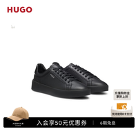 PLUS会员：BOSS（服装） 雨果博斯HUGO男26年新款徽标细节人造皮革运动鞋SL轻量版 黑色
