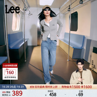 Lee 25早秋428懒懒裤舒适高腰直脚中蓝女牛仔裤 中蓝色 26