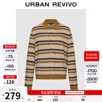 UR UR2026秋季新款男装时尚气质撞色条纹翻领针织开衫