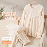 GOSO 锁温法兰绒睡衣女秋冬蕾丝花边蝴蝶结长袖家居服