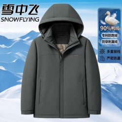 雪中飞 90鸭绒羽绒服男士冬季外套可拆卸内胆中年加厚冬装保暖防寒爸爸装 灰绿色 M