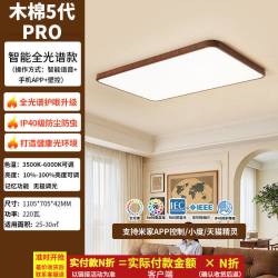 雷士 照明现代简约客厅吸顶灯实木边框全光谱护眼RG0防蓝光中古风