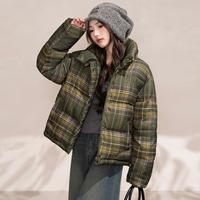 真维斯 美式复古磨毛格纹立领棉服女款冬季时尚百搭保暖面包服棉衣外套
