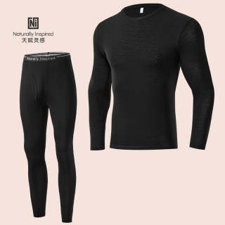 Naturally Inspired 190gm18.5微米100%美丽诺运动干爽防异味男士吸汗速干套装151590 黑色 151590001 L