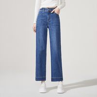 ESE-Y 女裤2024秋季新款韩版高腰大码宽松舒适直筒裤九分阔腿牛仔裤