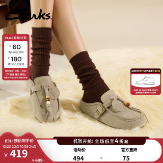Clarks Vinara Bay秋冬新款勃肯鞋穆勒半拖百搭复古包头拖鞋女 灰色