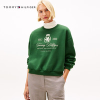 移动端：TOMMY HILFIGER Tommy秋冬女装美式复古徽章字母刺绣宽松运动抓绒圆领内搭卫衣
