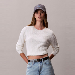 CK Jeans26早秋女士刺绣纯棉麻花圆领开衫外套针织衫毛衣