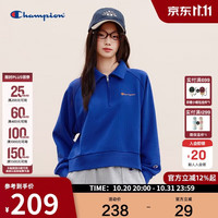 Champion 冠军插肩袖卫衣女新款Polo领休闲半拉链休闲上衣 蓝色 XL