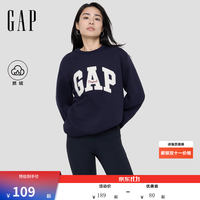 Gap 男女装2025秋季字母logo抓绒圆领卫衣合身简约上衣 海军蓝