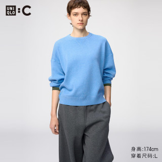 优衣库 柔滑棉质圆领针织衫女装男装合作款/毛衣毛衫488223 482970 488223/63天蓝色 XL