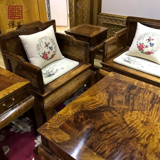 恒惠 非国标红木金丝楠（学名： 楠木）王道沙发十件套实木明清古典家具四川小叶桢楠根料水波纹沙发