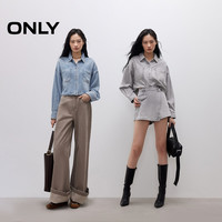 ONLY 秋季新款复古水洗精致金属扣宽松显瘦短款牛仔衬衫女