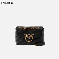 PINKO 女包羊皮革单肩斜挎泡芙枕头包燕子包18cm 黑金 礼物
