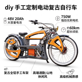 鑫动达 DIY 手作电动复古自行车 750W 大功率 48V20Ah 长续航休闲通勤两轮电动车 灰