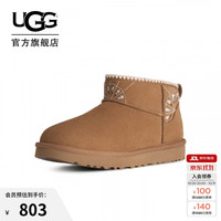 UGG 冬季新款女士平底假日阳光款毛毛超短靴雪地靴1183910CHE|栗色38