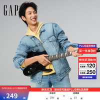 Gap 男装秋季宽松翻领纯棉水洗牛仔服百搭外套美版722737 浅色水洗