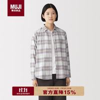 無印良品 MUJI 女式 法兰绒 衬衫领长袖衬衫 女士衬衣外套内搭薰衣草色格纹 6A