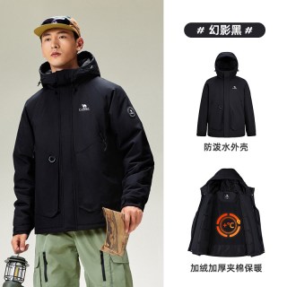 移动端：骆驼 棉袄男款户外三防休闲工装夹克连帽情侣冬天外套加绒加厚棉服