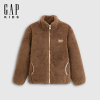 Gap 男童春款logo 宽松抱抱绒立领卫衣儿 咖色 130 cm(8-9岁）
