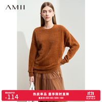 AMII 女装2026秋季新款极简纯色宽松落肩袖软糯仿貂绒纱套头毛 驼色 均码 （F）
