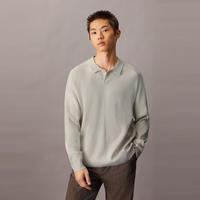 Calvin Klein CK高级成衣系列秋季男士商务休闲通勤简约纯色POLO领长袖针织衫