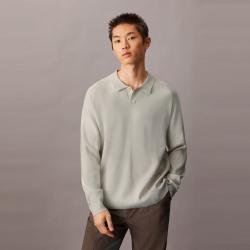 Calvin Klein CK高级成衣系列秋季男士商务休闲通勤简约纯色POLO领长袖针织衫