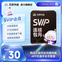 百度网盘 SVIP超级会员月卡 自动续费 极速下载 5T空间 超级会员SVIP月卡
