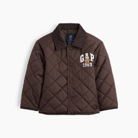 Gap 男幼童小童 儿童刺绣翻领宝宝洋气棉服  棕色 110 /60(5-6岁)
