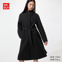 优衣库 双面呢休闲长大衣女装487423 09 黑色 L