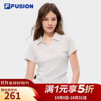 斐乐 FUSION潮牌女子针织短袖衫2026夏季新款显瘦修身翻领T恤 云白色-WT S 160/80A/S