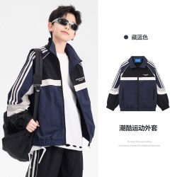 宝贝亨亨 男童秋冬机车风撞色运动棉服2026新款青少年儿童户外防风夹棉外套