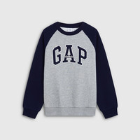 Gap 男童大童 刺绣撞色圆领抓绒卫衣 浅灰色 120 cm(6-7岁)
