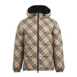 BURBERRY 男士双面穿格纹连帽保暖鹅绒羽绒服外套