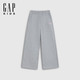 Gap 女童大童2026秋新品logo宽松经典抓绒阔腿裤 灰色 120 cm(6-7岁)
