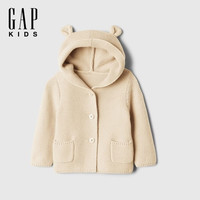 Gap 婴幼儿纯棉可爱熊 耳连帽毛衣宝宝针织衫  米白色
