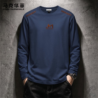 马克华菲 男士100%纯棉长袖t恤 -藏青#JMK斜圆字母组合 多色可选