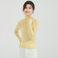 金菊 含羊毛桑蚕丝堆堆领上衣春秋打底毛衣百搭女式针织衫 黄色 M