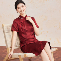 金菊 母亲节桑蚕丝旗袍春夏新品立领盘扣国风新中式真丝连衣裙女晚礼服