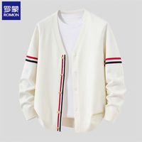 罗蒙 时尚撞色男士针织衫V领开衫针织衫男春秋舒适休闲百搭毛衣男