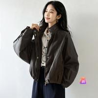 丝柏舍 2026秋装新女士时尚立领宽松长袖pu皮机车服