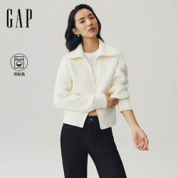 Gap 拉链螺纹POLO领毛针织衫