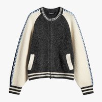 Desigual 26秋冬新品提花撞色螺纹女式针织拉链开衫