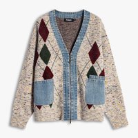 Desigual 女式针织外套26秋冬撞色提花牛仔长袖开衫