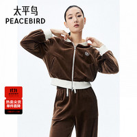太平鸟 女装短外套春季品质丝绒外套时尚高级运动 棕色 M