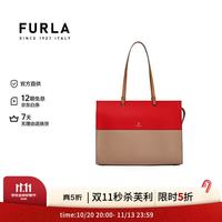FURLA VARSITY女式手提包灰褐色+橙红鸡尾酒色 L